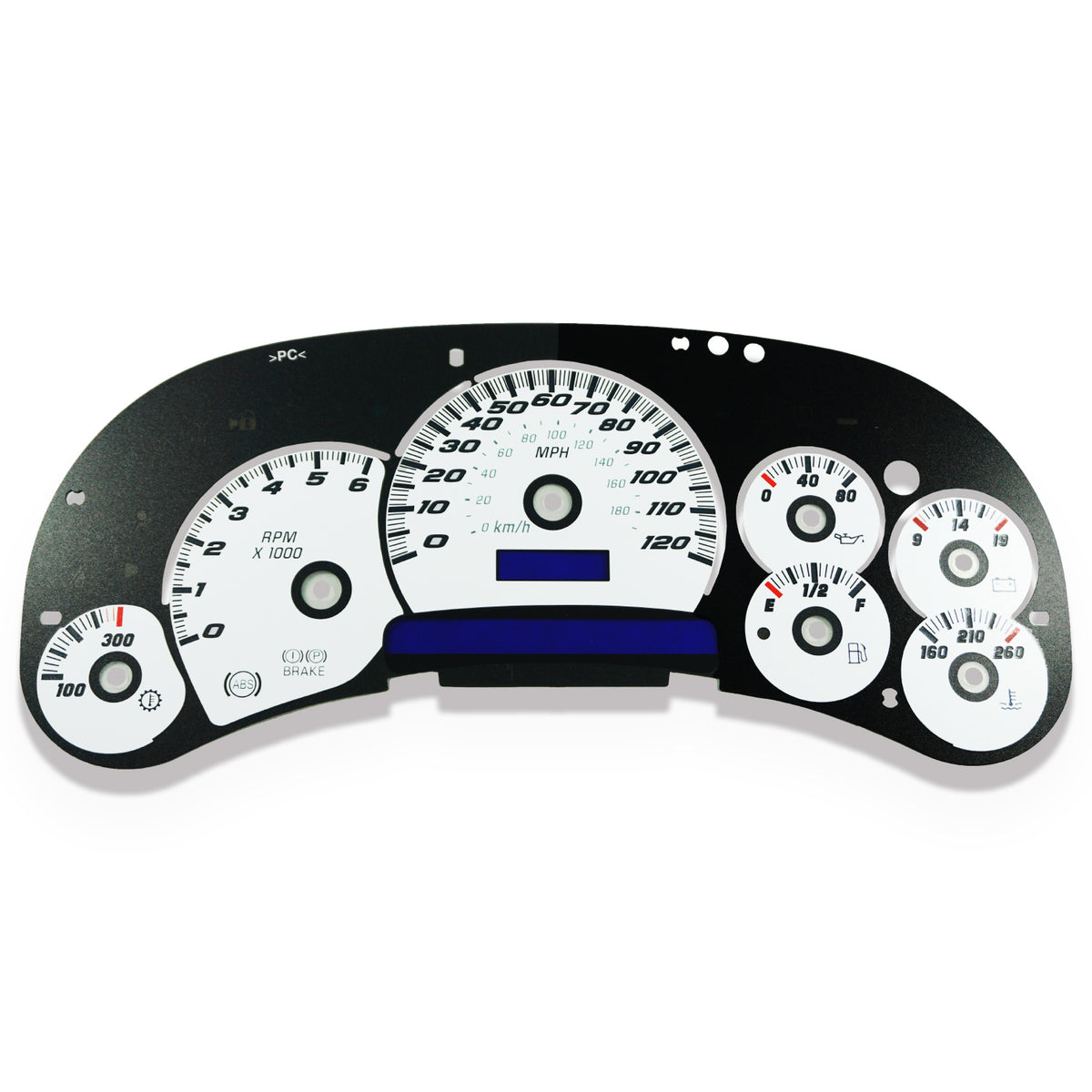 0305 GM & Chevy Gas Instrument Cluster Applique White Face ISS Auto